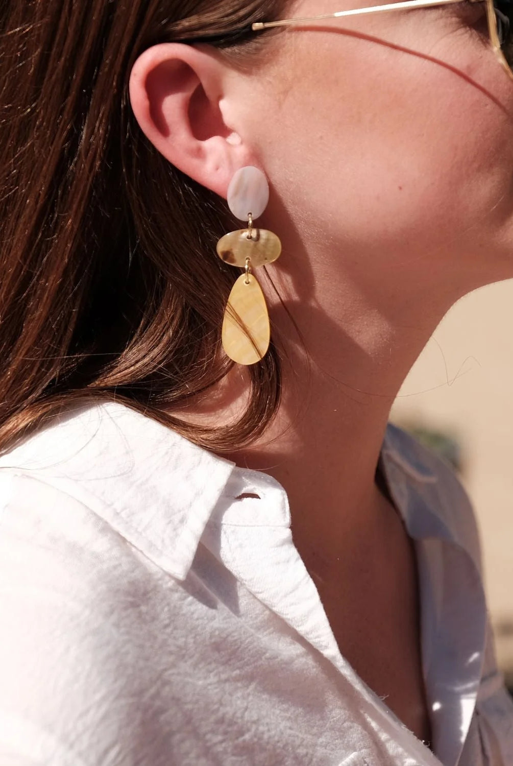 Rose & Lee Co Mother of Pearl Tricolor Dangle Earrings Earrings