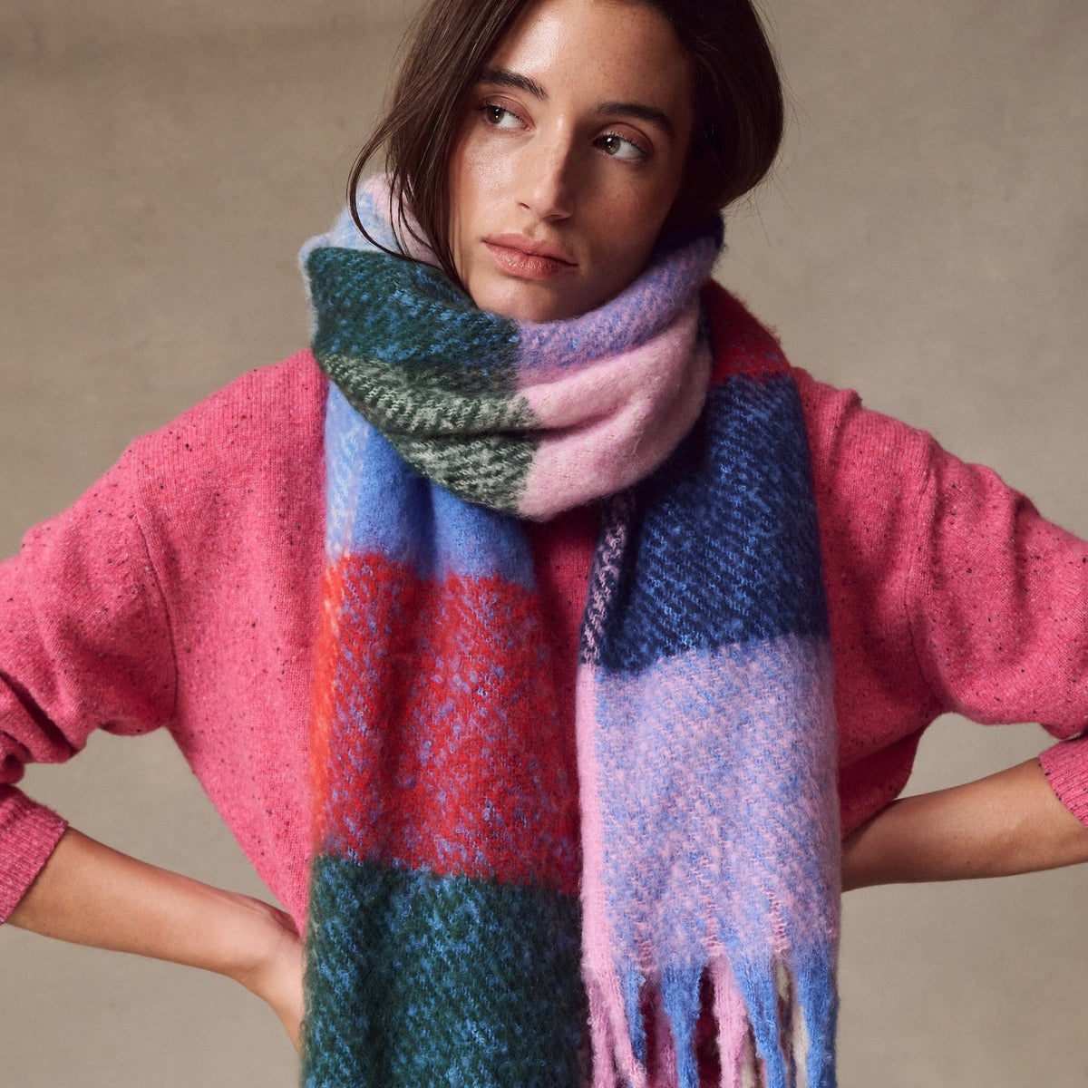 Rose & Lee Co Brushed Scarf, Multi Check by Marine Layer Accessories