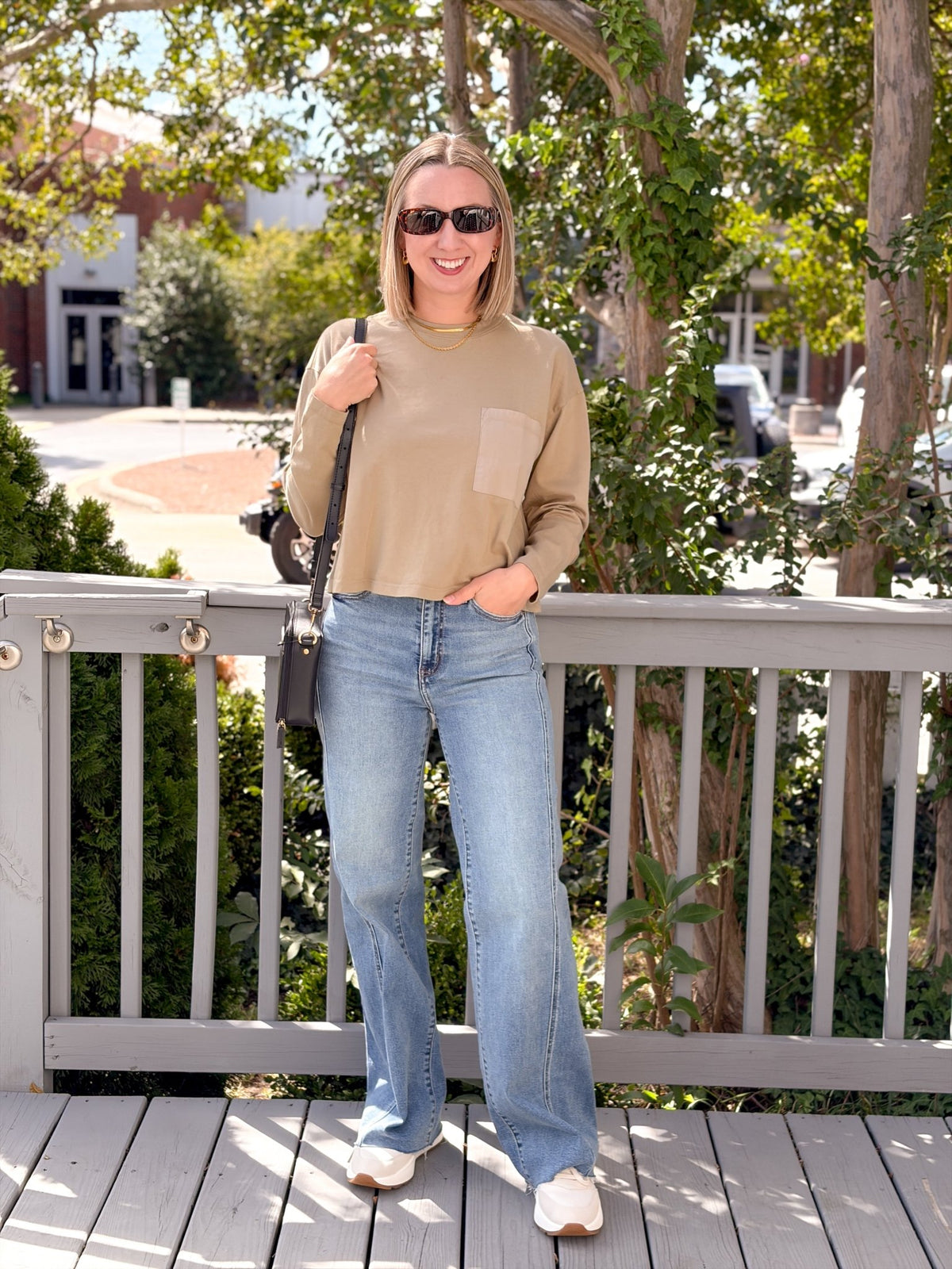 Rose & Lee Co Nalani Top, Khaki Green Long Sleeve