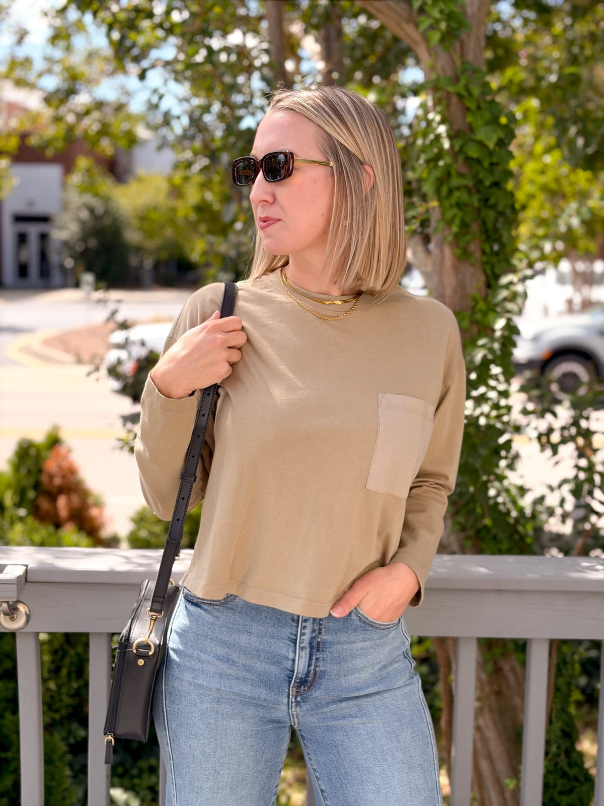Rose & Lee Co Nalani Top, Khaki Green Long Sleeve