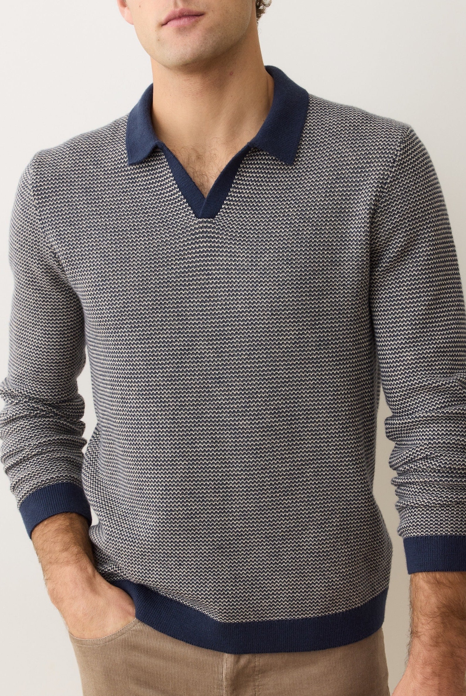 Navy/Driftwood Polo Long Sleeve Sweater