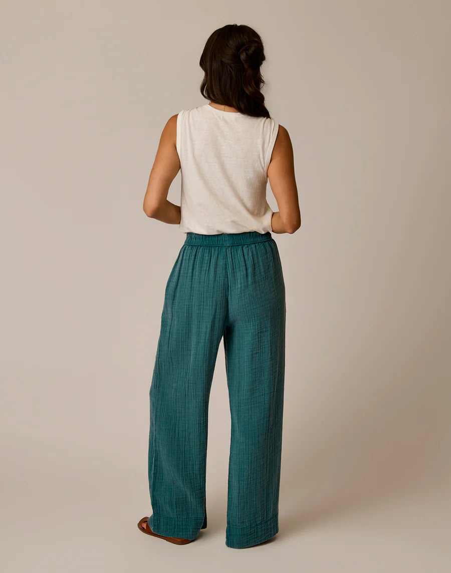 Teal Straight Leg Gauze Pants