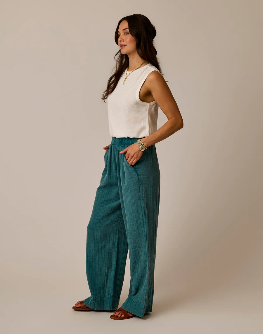 Teal Straight Leg Gauze Pants