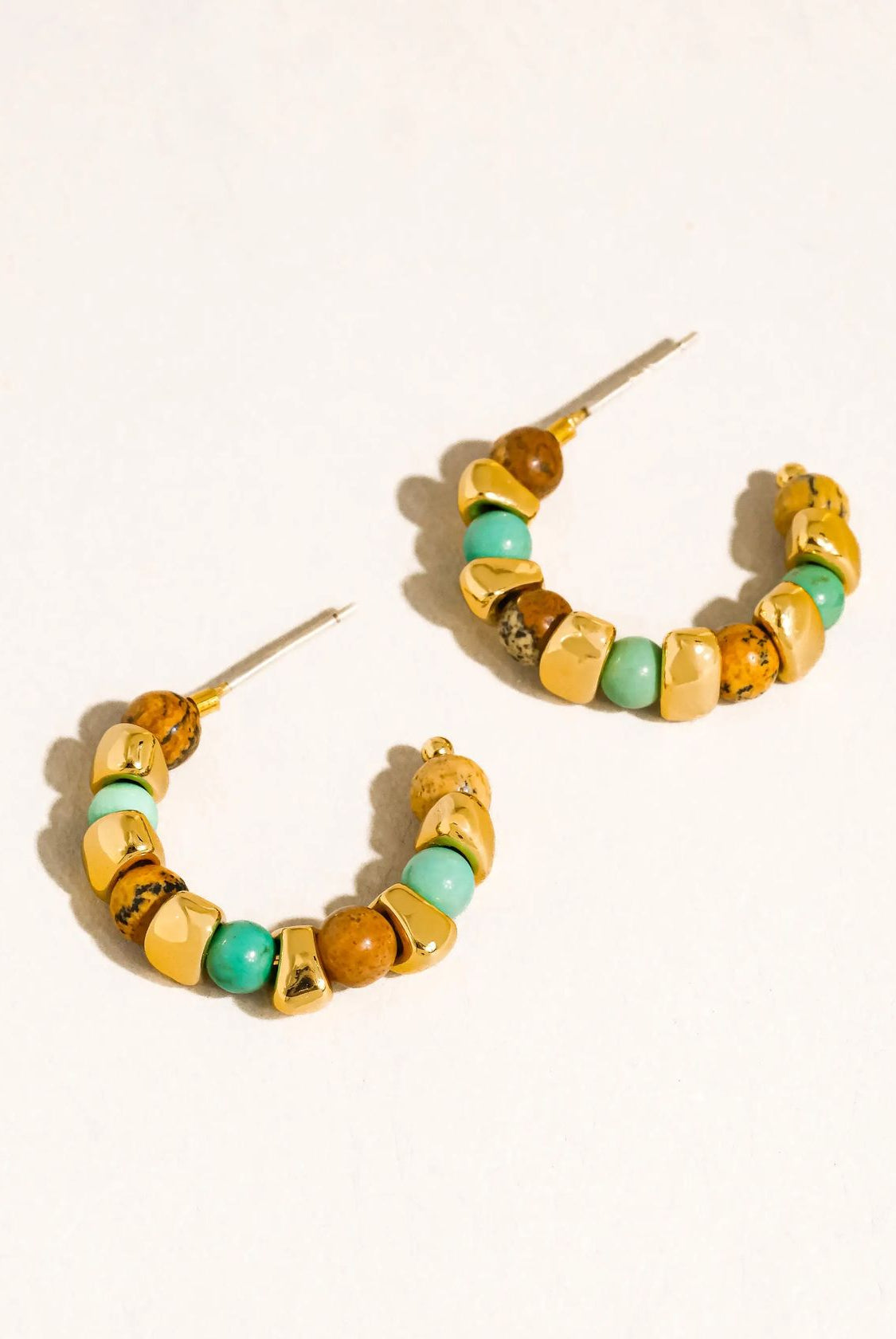Rose & Lee Co Noisette Green Beaded Hoop Earrings, 18k Gold Earrings
