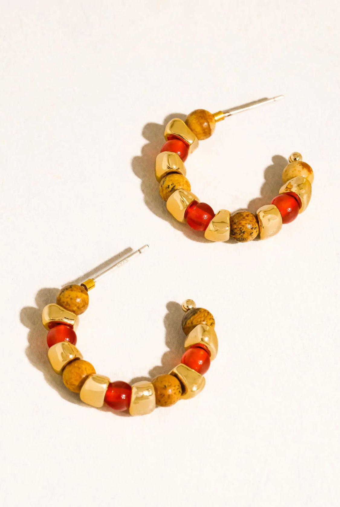 Rose & Lee Co Noisette Red Beaded Hoop Earrings, 18k Gold Earrings