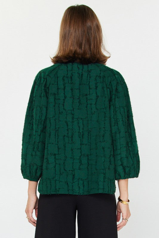 Emerald Green Windowpane Long Sleeve Top