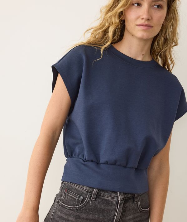 Navy Blue Short Sleeve Bubble Top
