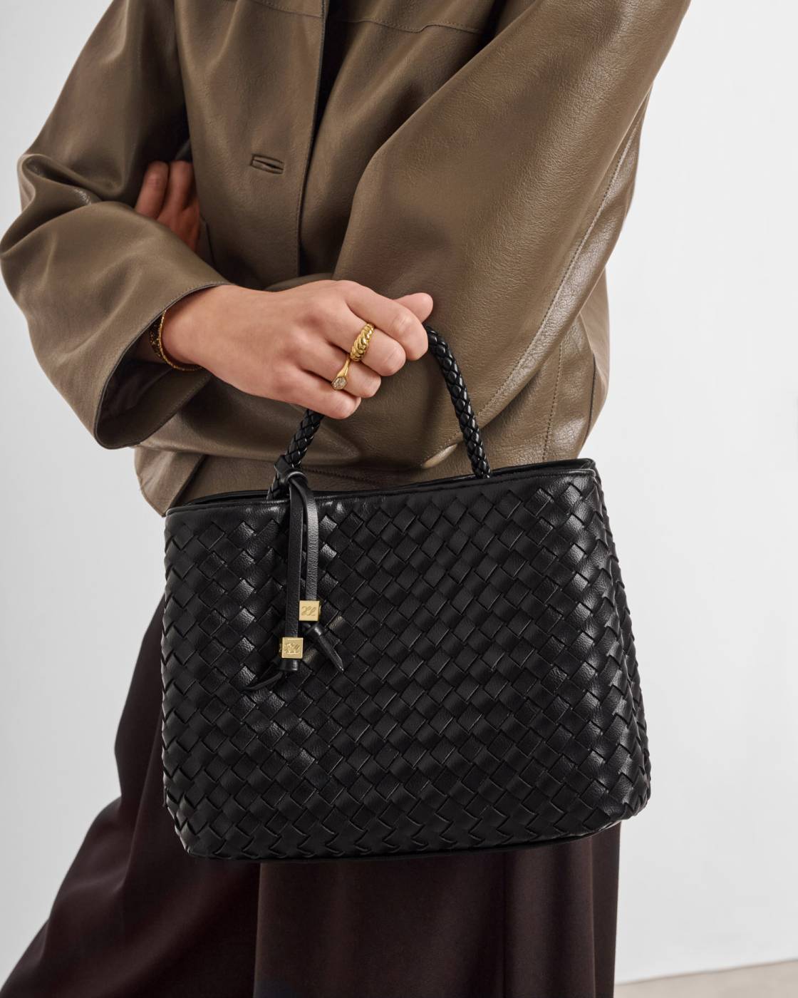 Rose & Lee Co Nova Woven Top Handle Bag, Black Bags