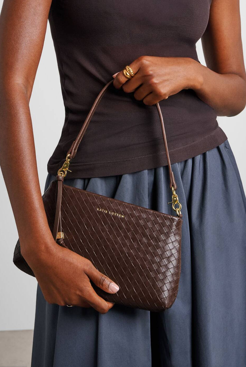 Rose & Lee Co Nova Woven Small Shoulder Bag, Dark Chocolate Bags