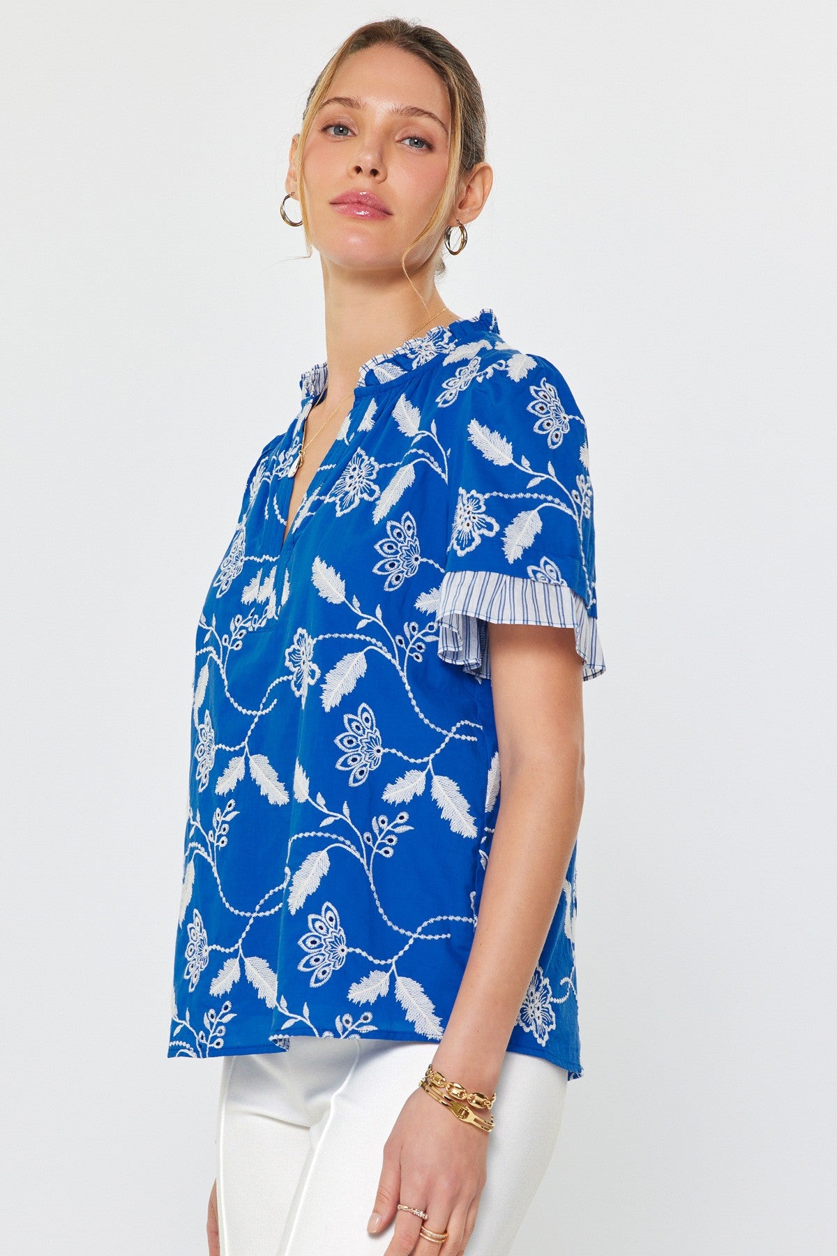Rose & Lee Co Nylah Top, Blue Work Tops