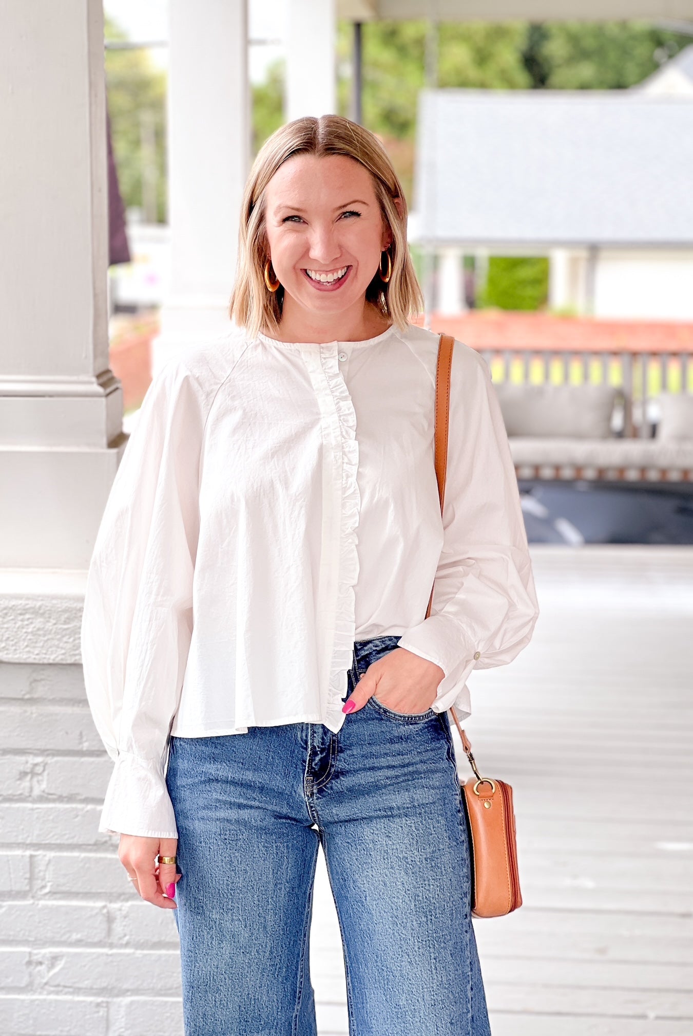 long sleeve, white, puff sleeve blouse