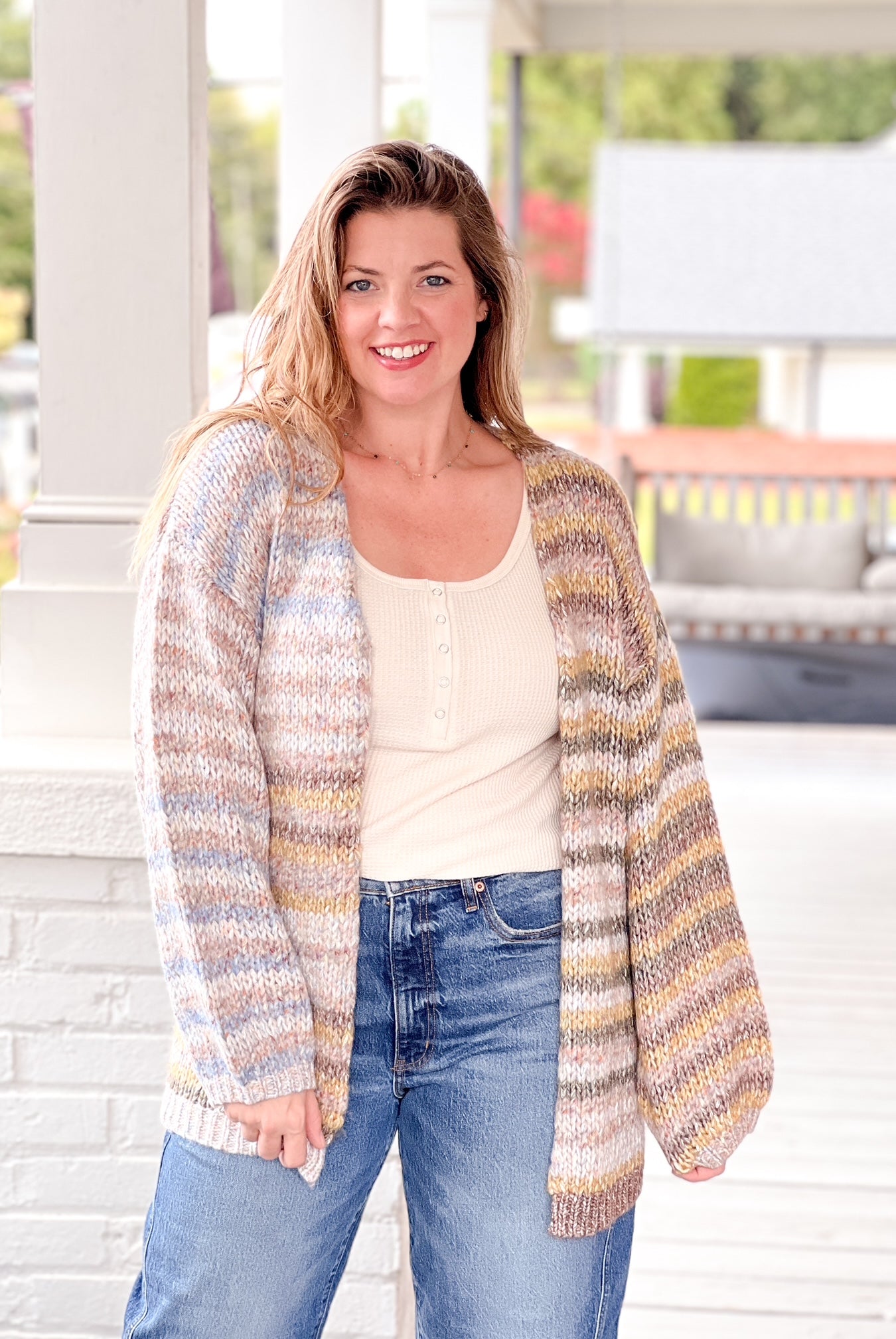 Taupe/Olive Striped Long Sleeve Cardigan