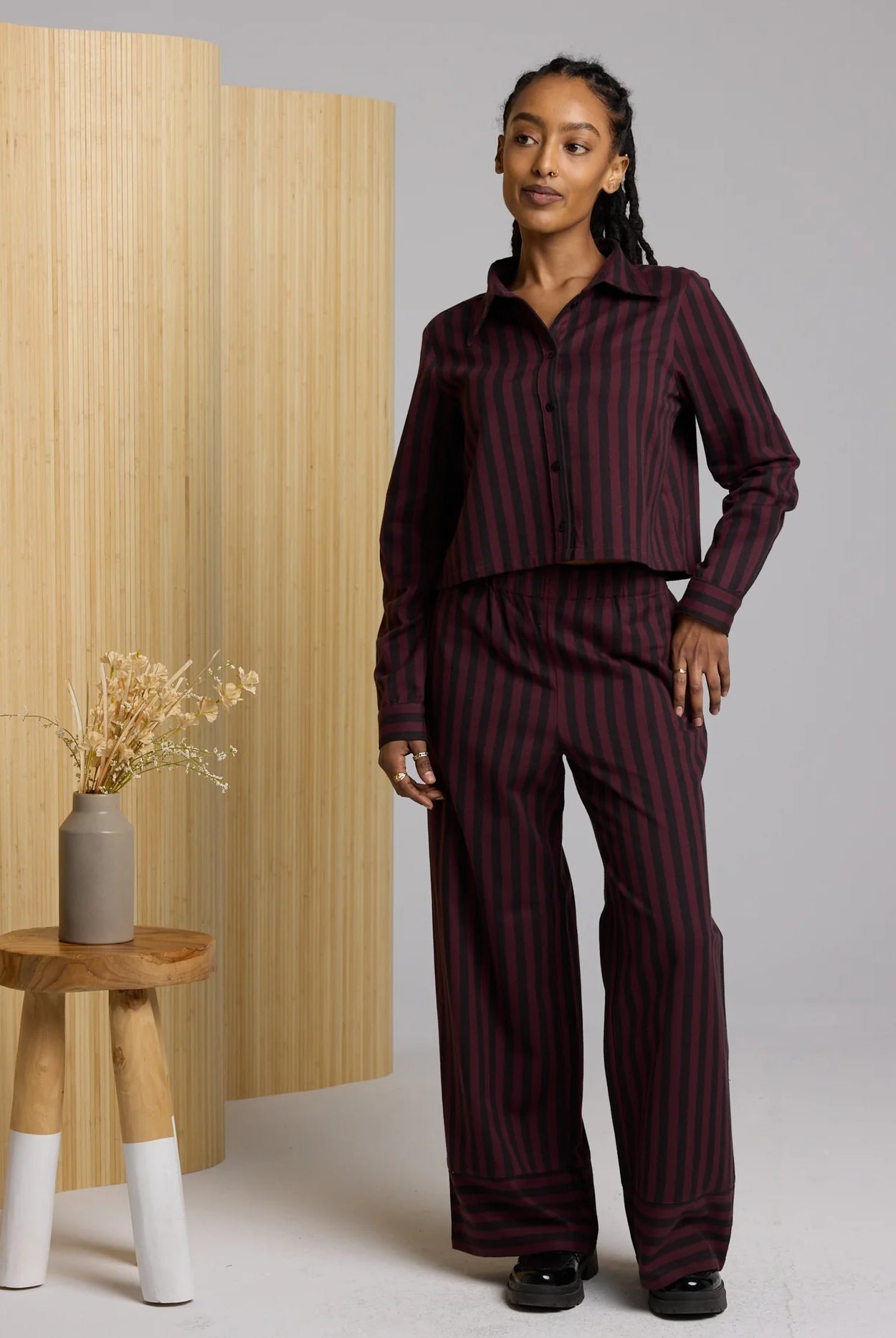 Burgundy and Brown Long Sleeve Work Top