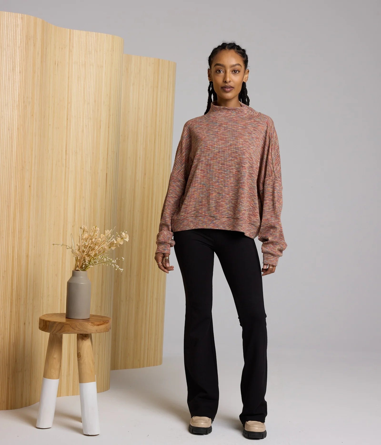 Multi Colored Mock Neck Long Sleeve Top