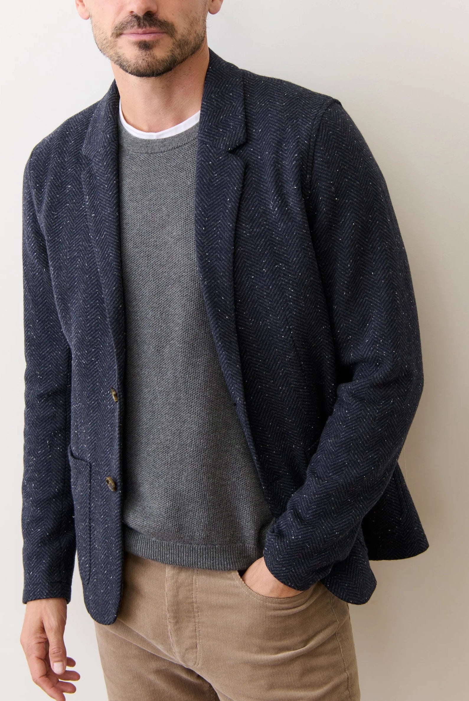 Dark Herringbone Stretch Twill Blazer