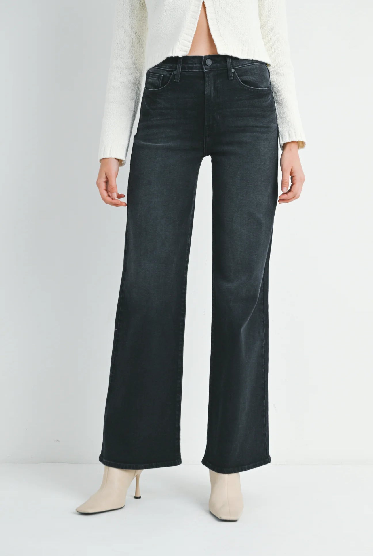 Black High Rise Wide Leg Jeans
