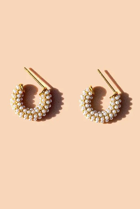 Rose & Lee Co Pearl Mini Dot Hoop Earrings, Gold Earrings