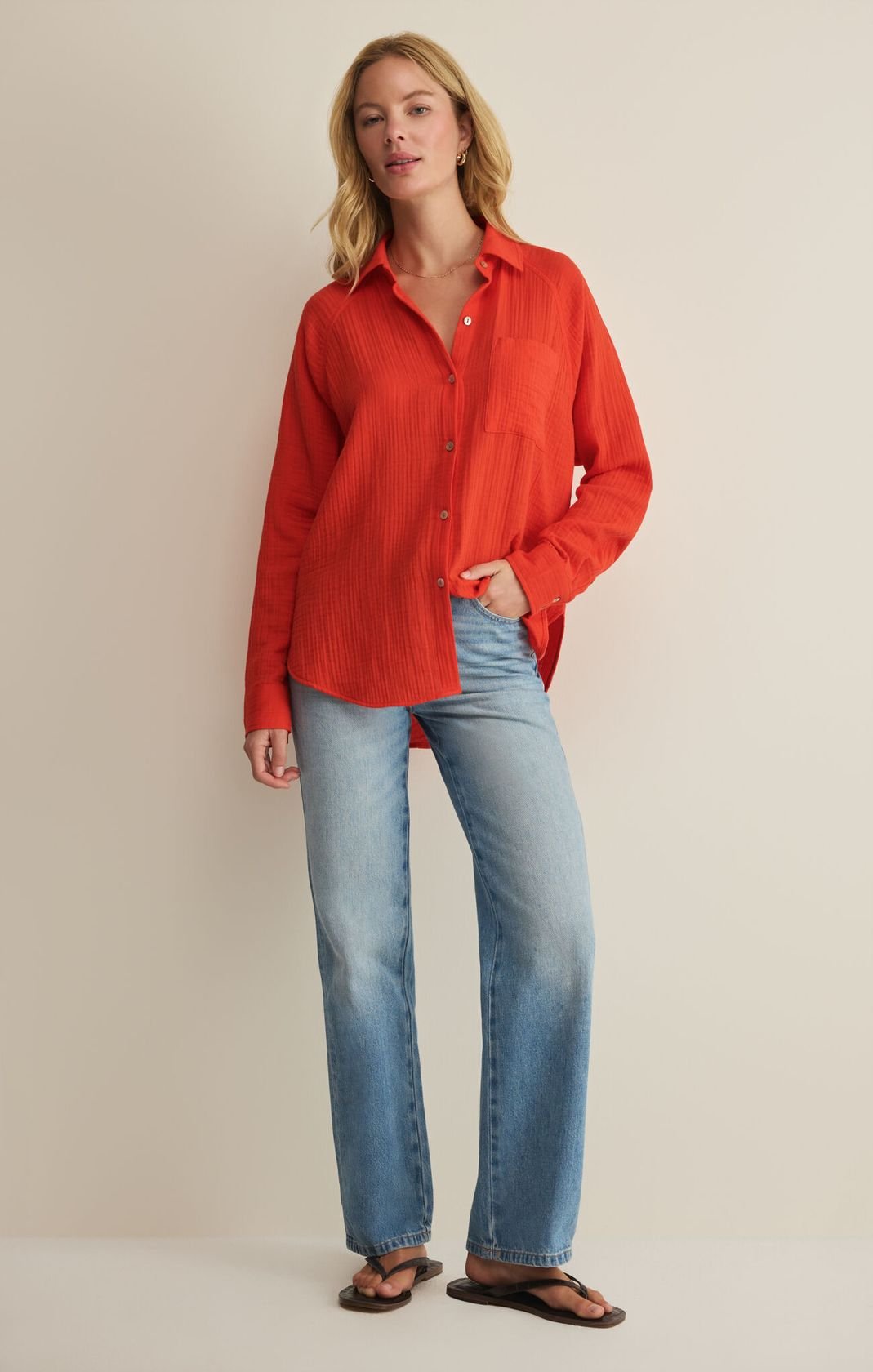 Rose & Lee Co Perfect Airy Top, Lychee by Z Supply Long Sleeve