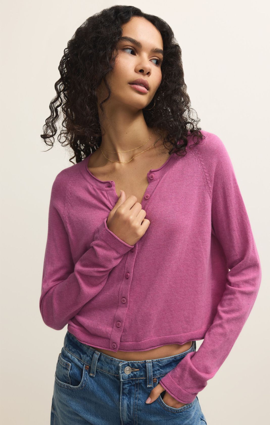 Pink Button Front Lightweight Cardigan