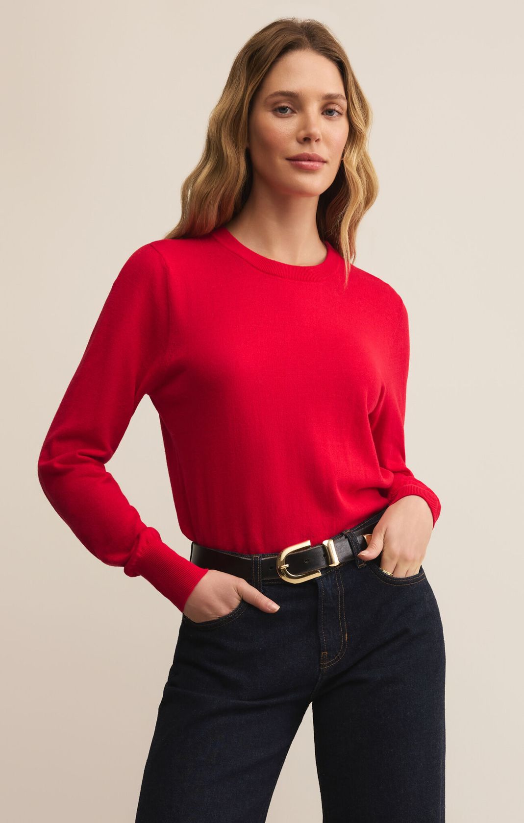 Red Long Sleeve Lightweight Sweater