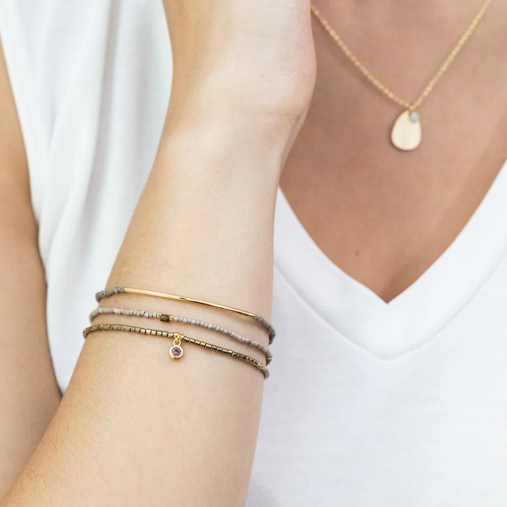 Rose & Lee Co Tonal Chromacolor Miyuki Trio Bracelet, Pewter/Gold Bracelets
