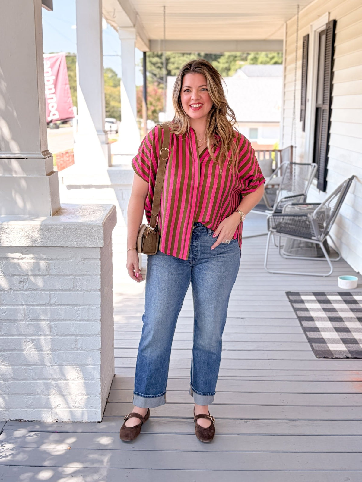 Rose & Lee Co Victoria Top, Rosewood Stripes short sleeve