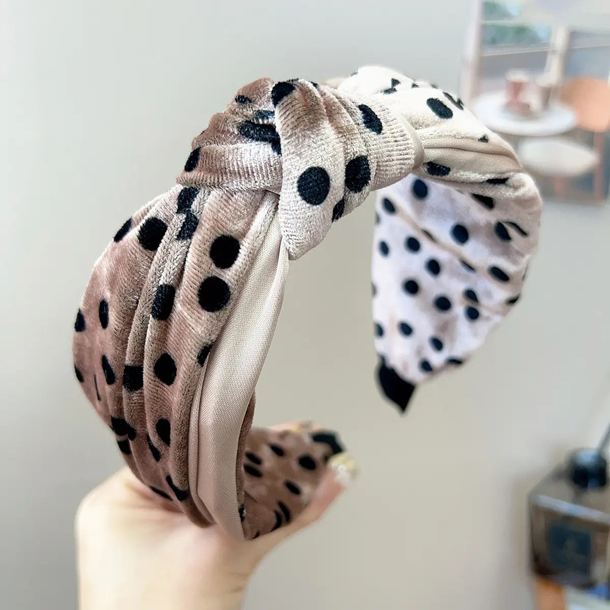 Pink Velvet Polka Dot Headband