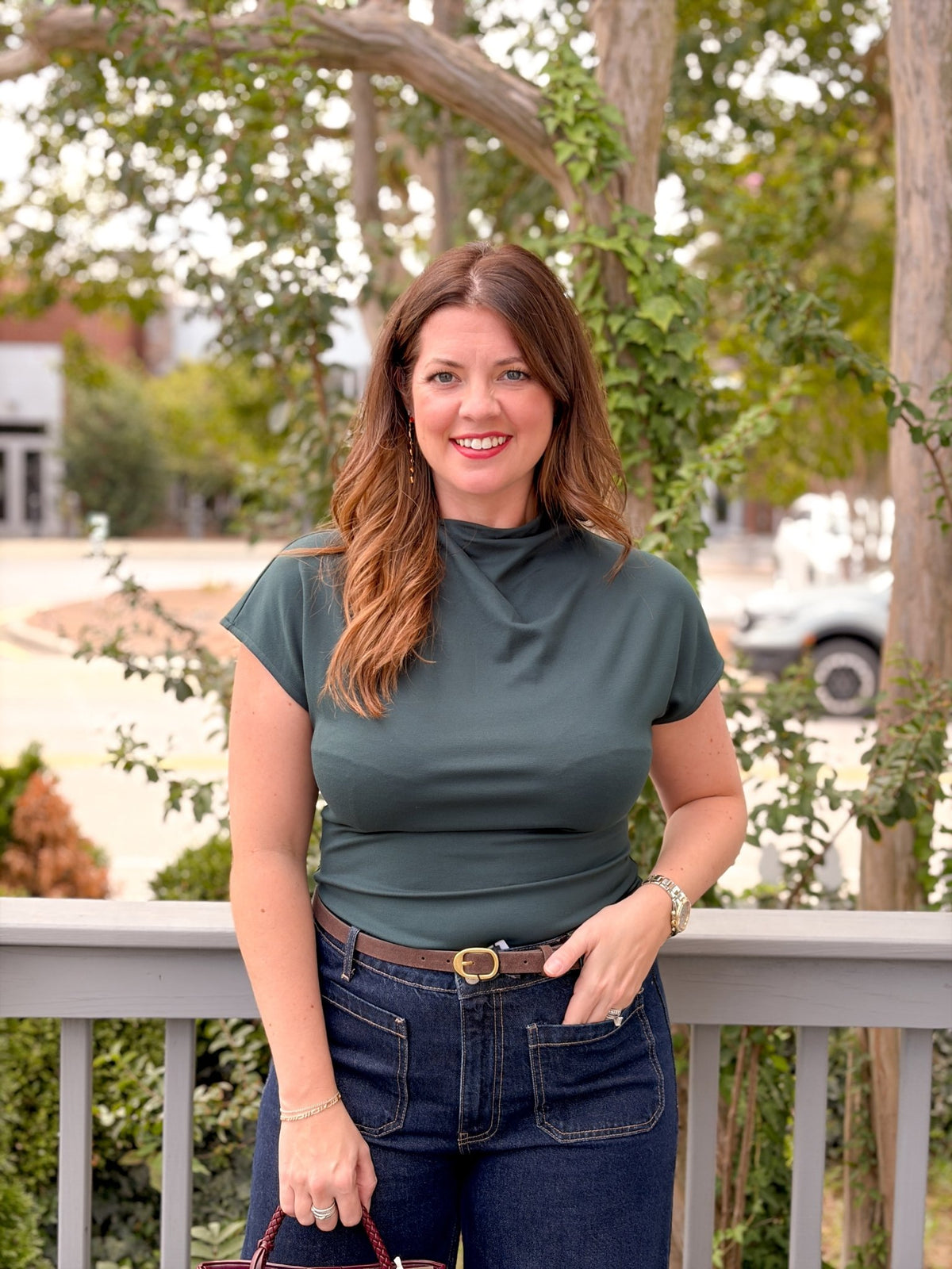 Rose & Lee Co Priscilla Top, Dark Teal Work Tops