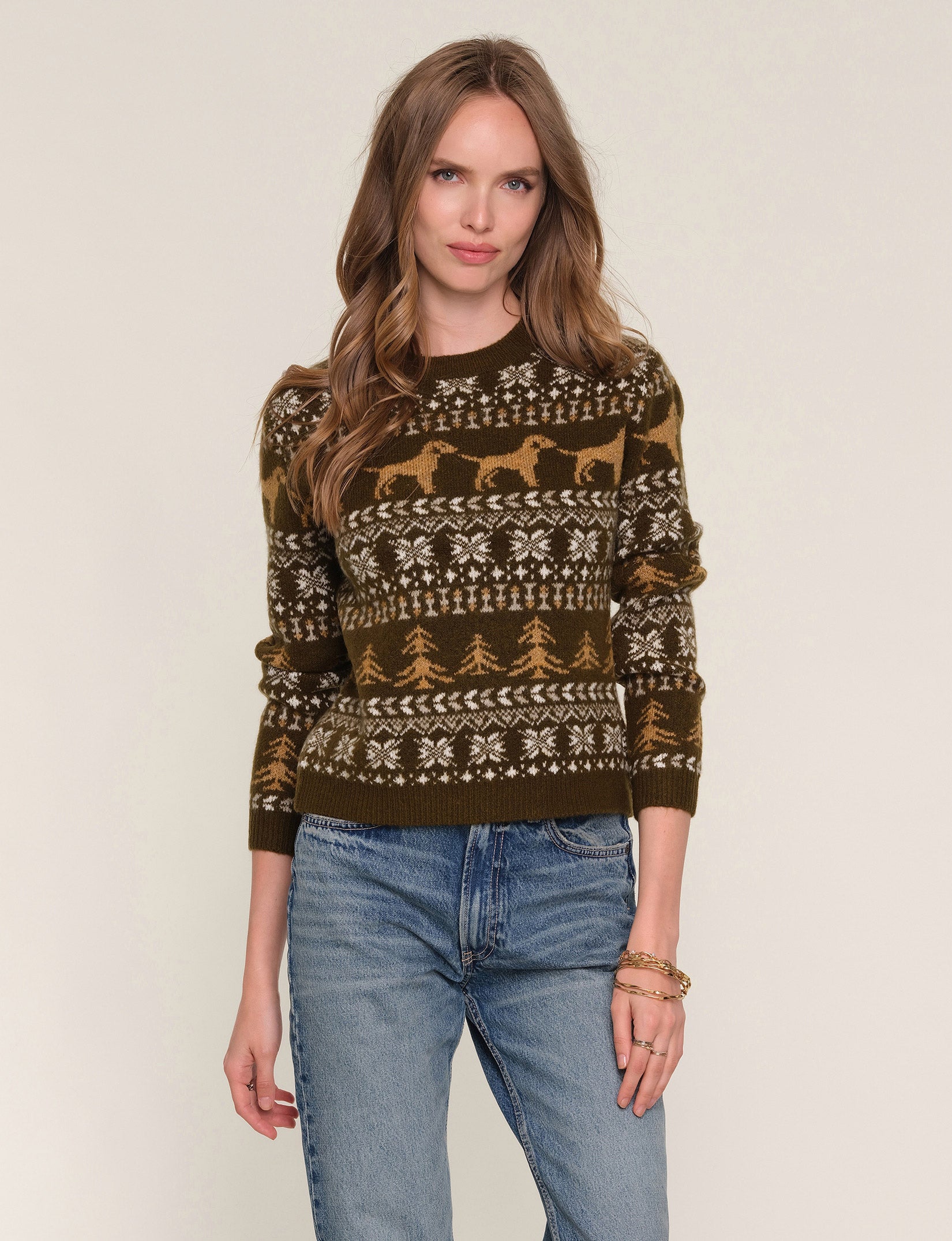 Green Holiday Print Sweater