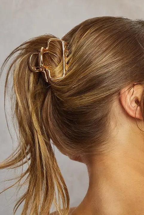 Rose & Lee Co Open Shape Puffy Claw Clip, Gold Hair