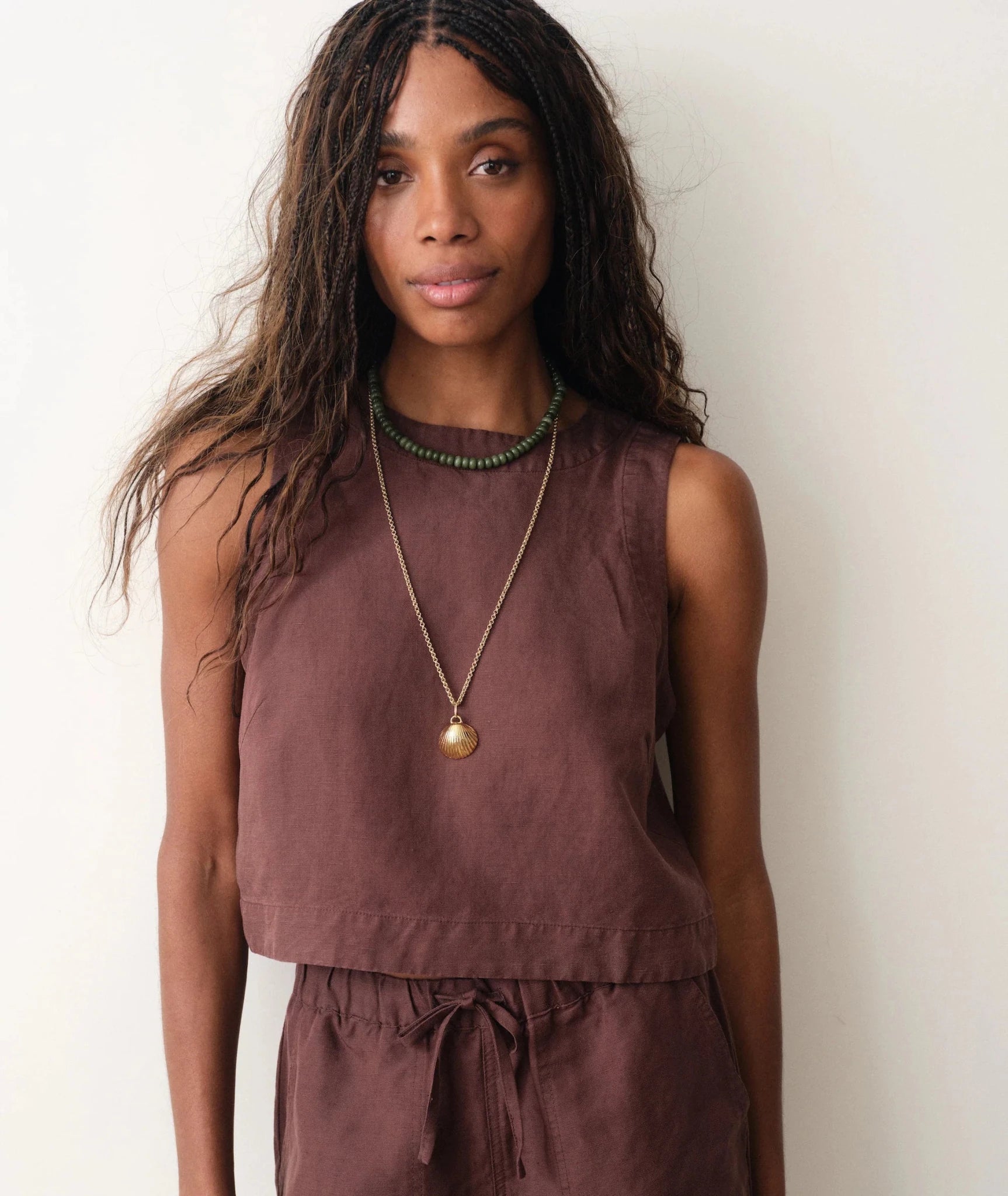Rose & Lee Co Quinn Linen Tank, Chocolate by Marine Layer Tanks