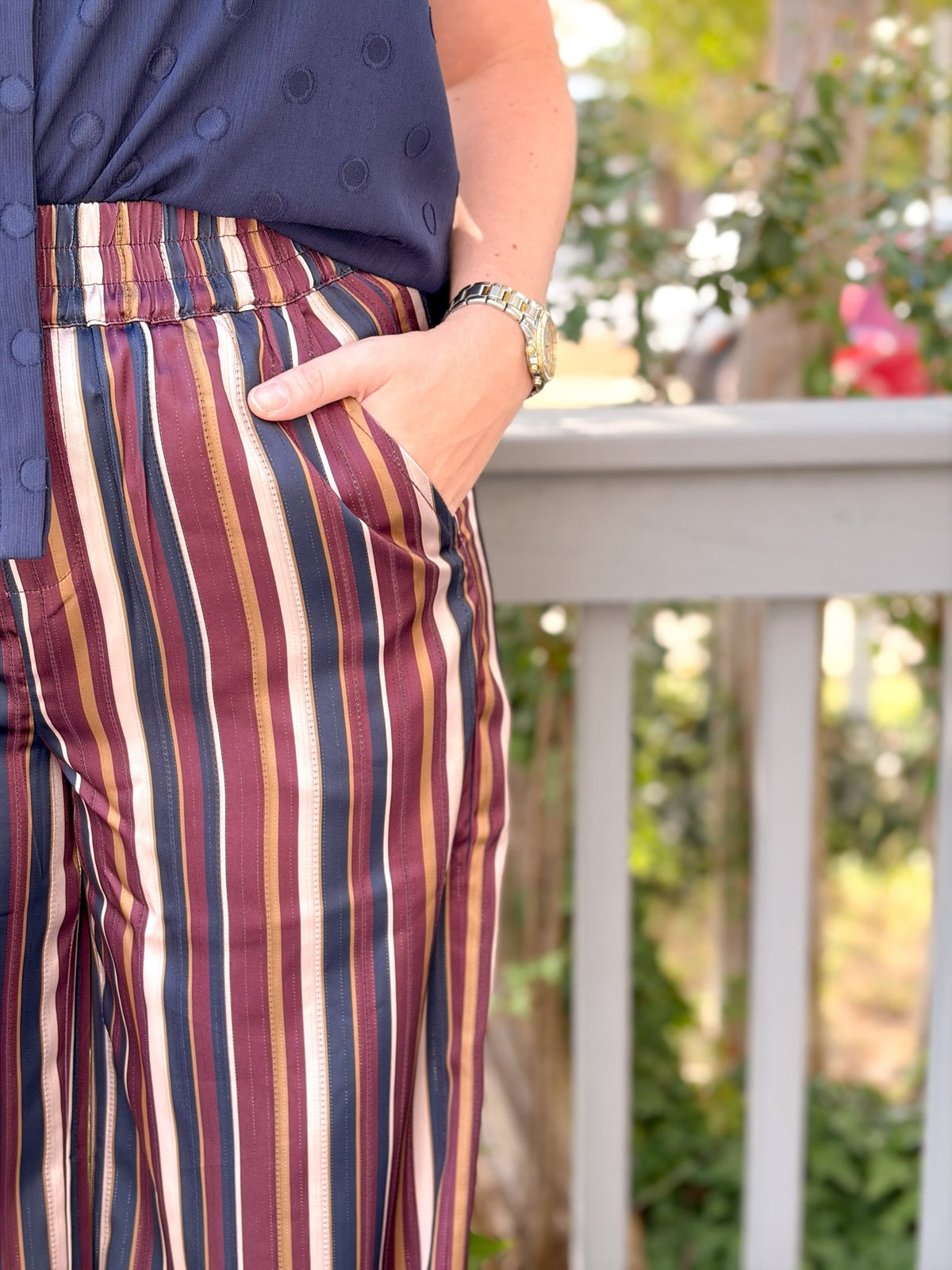 Rose & Lee Co Raina Pants, Burgundy Multi Pants