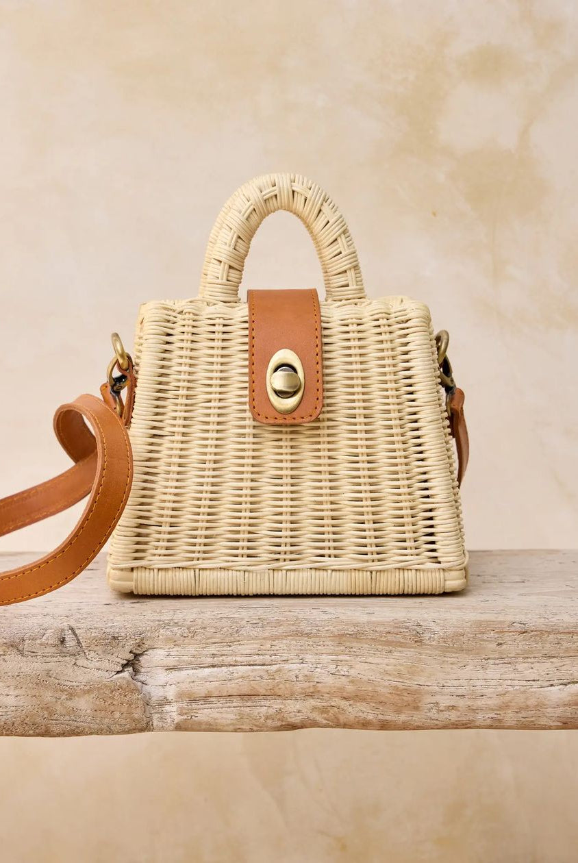 Rose & Lee Co Rattan Petite Handbag, Ivory Bags