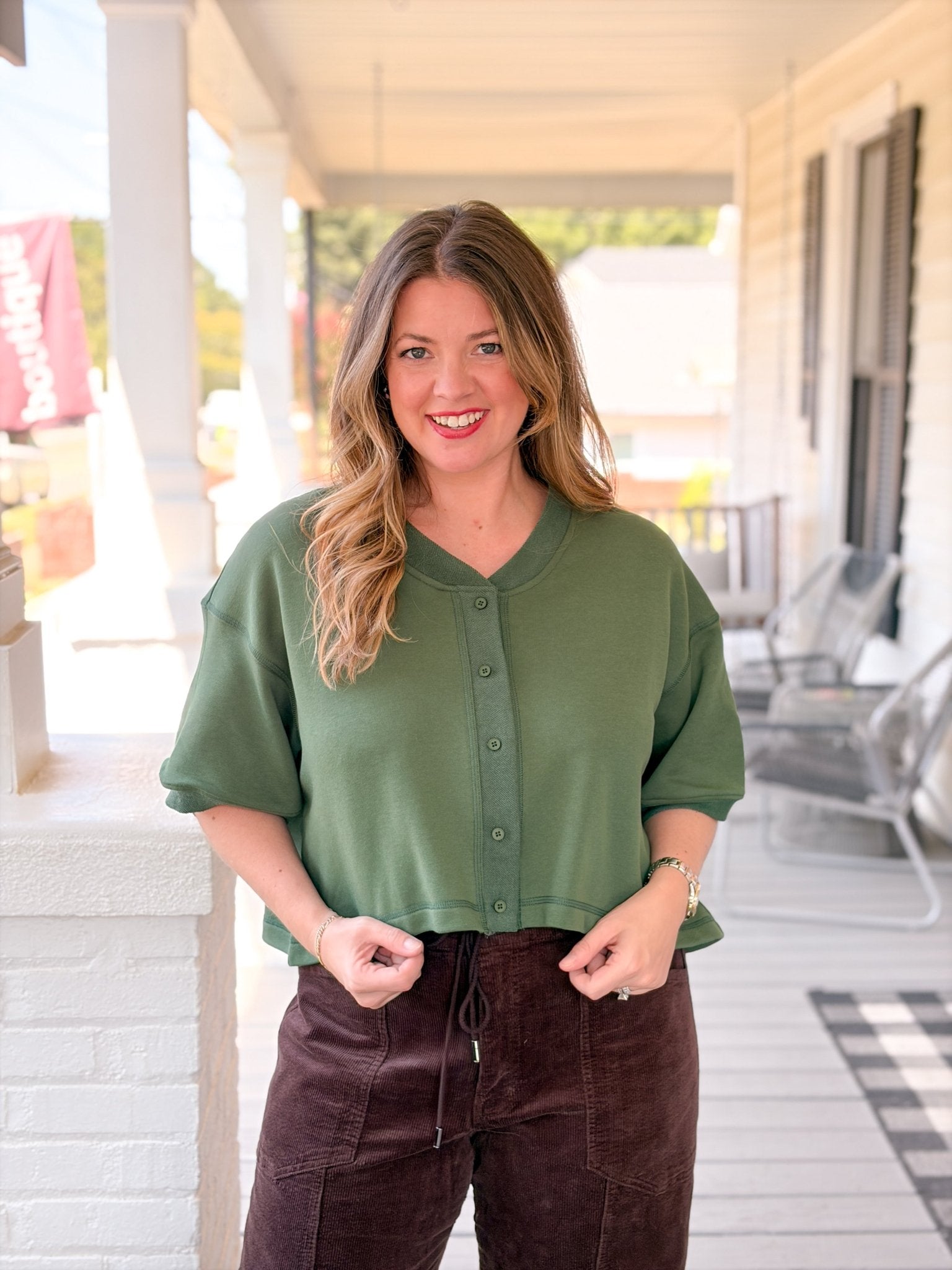 Rose & Lee Co Rayna Top, Sage Dust short sleeve