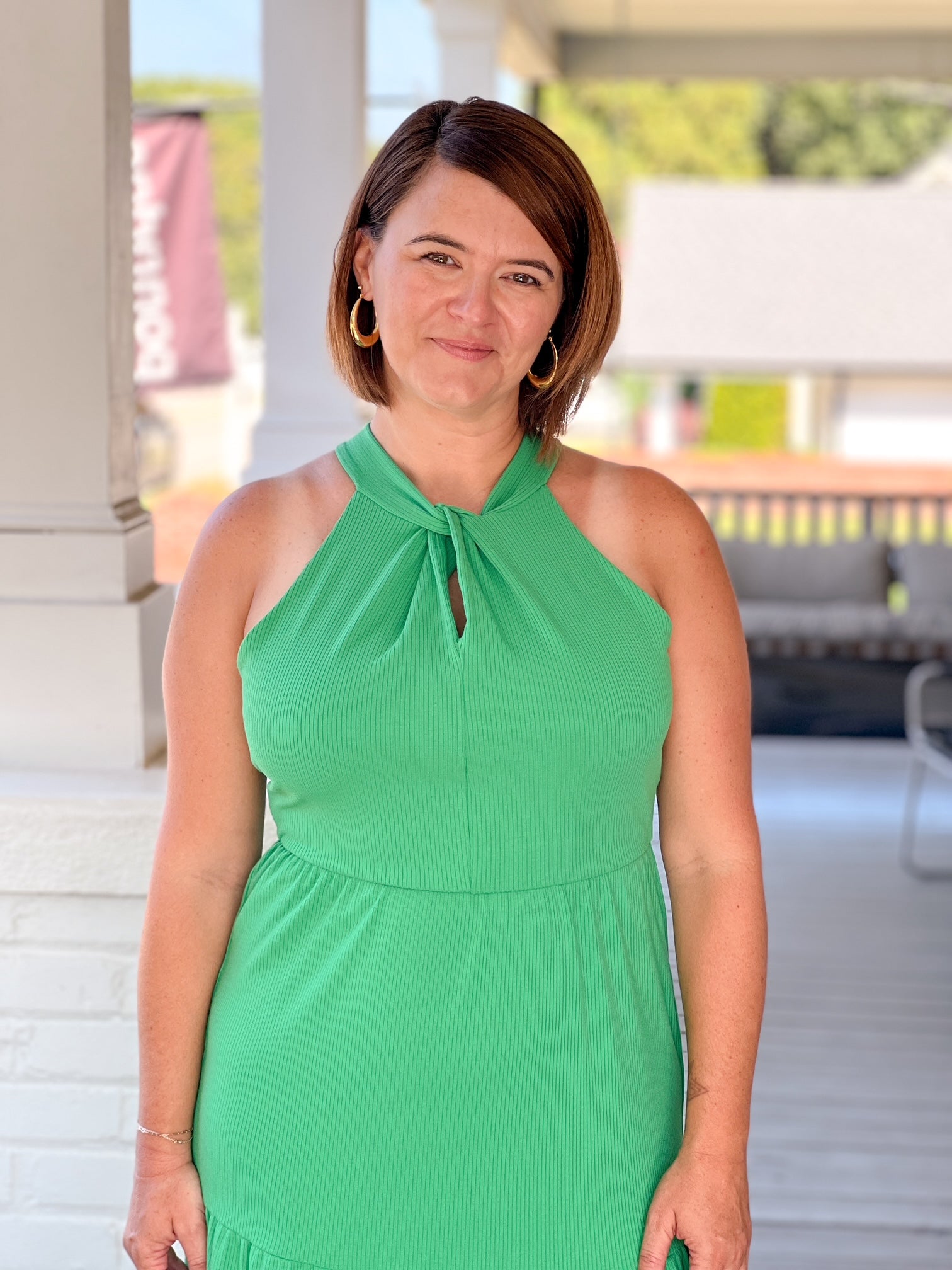 kelly green event dress, comfy, maxi length, halter top