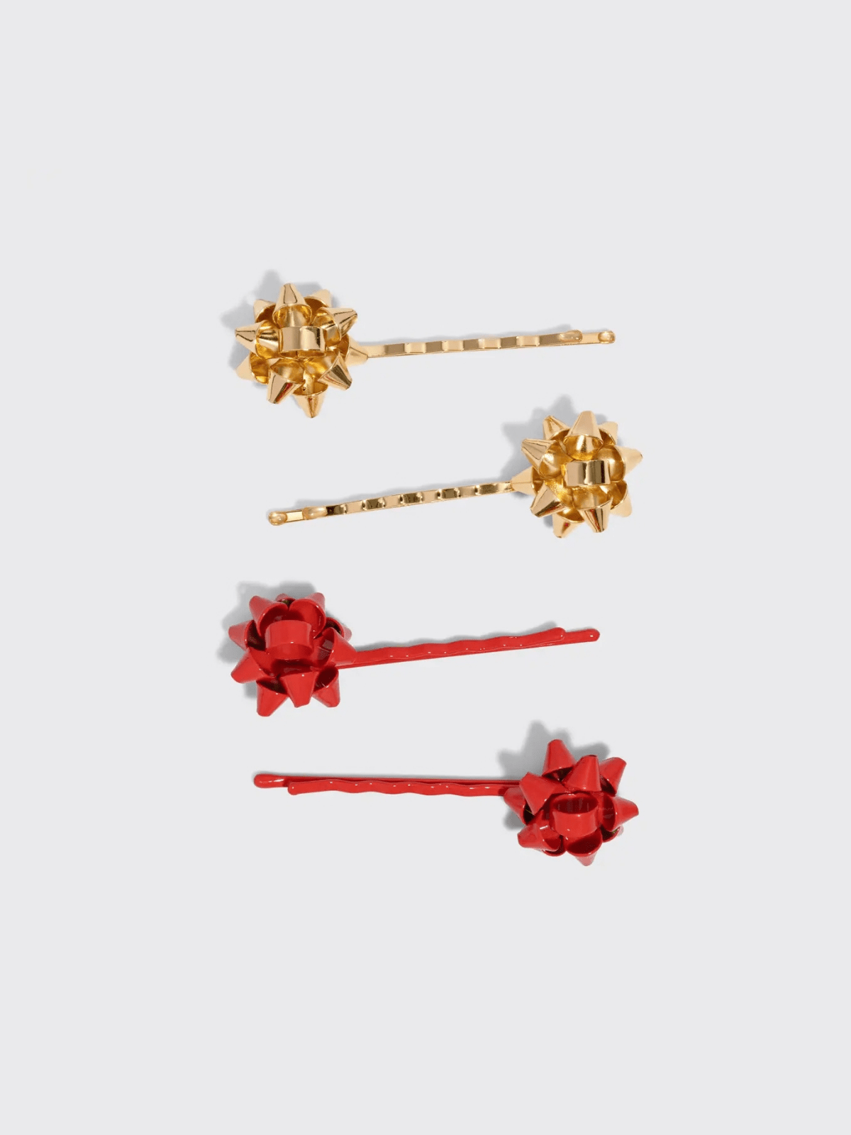 Rose & Lee Co Red & Gold Bow Bobby Pins, 4pc Set Hair