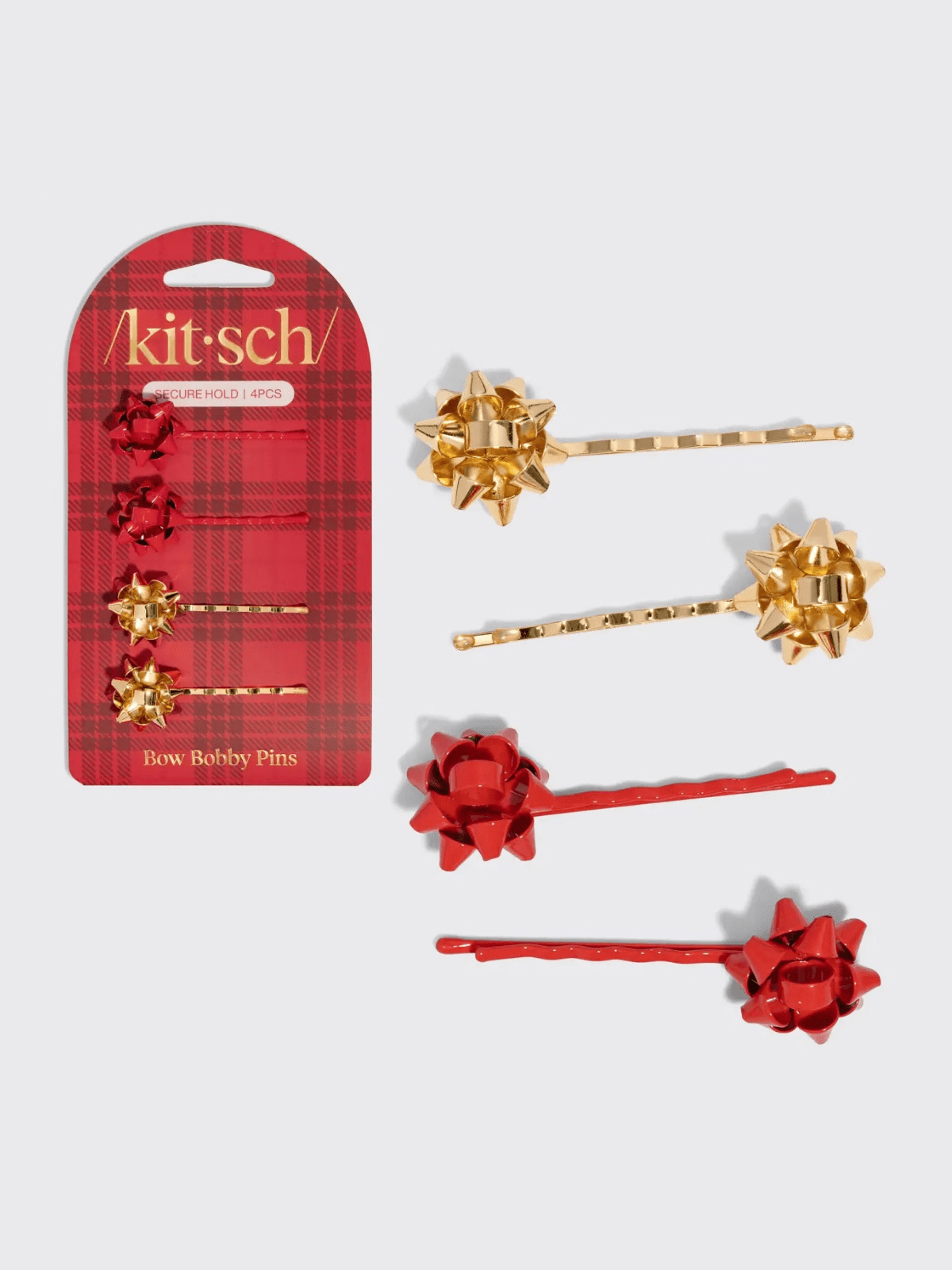 Rose & Lee Co Red & Gold Bow Bobby Pins, 4pc Set Hair