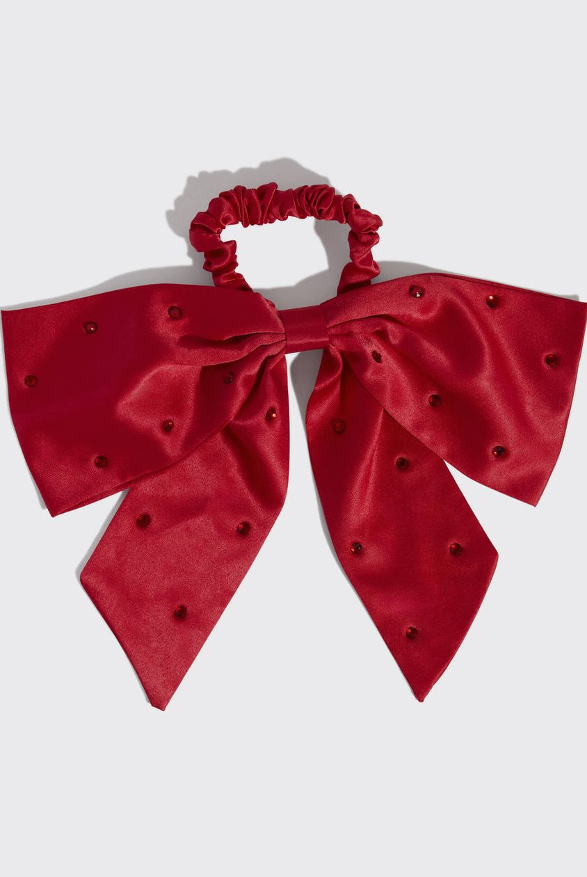 Red Bow Rhinestone Scrunchie