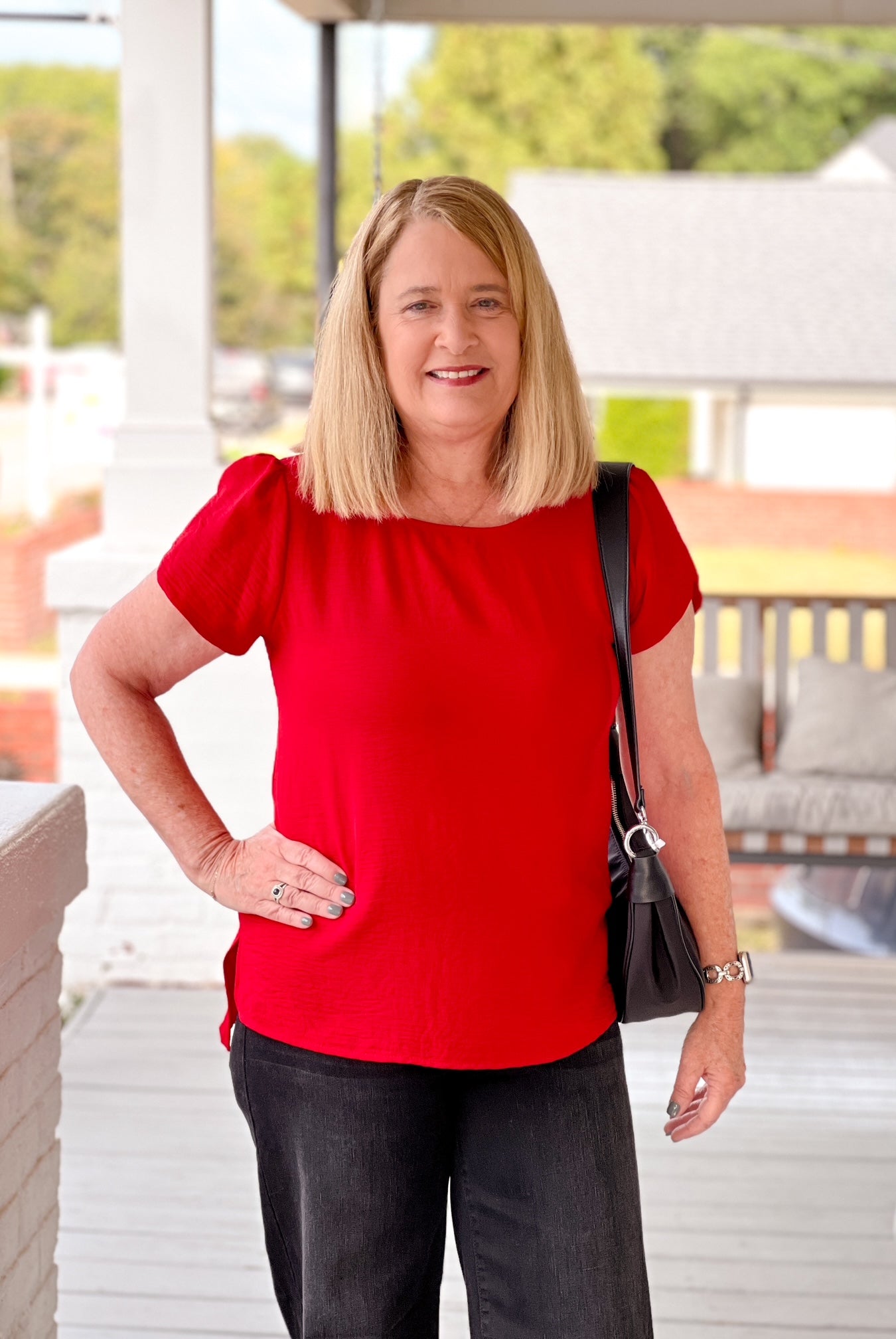 red short sleeve work top