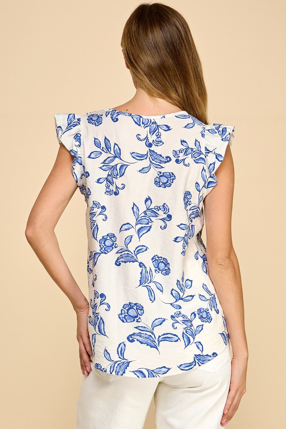 Rose & Lee Co Regina Top, Blue Floral Work Tops