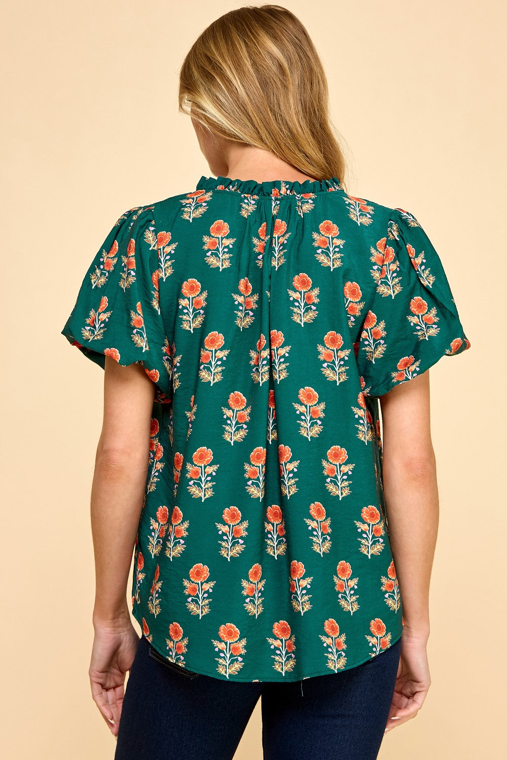 Green and Orange Floral Work Top