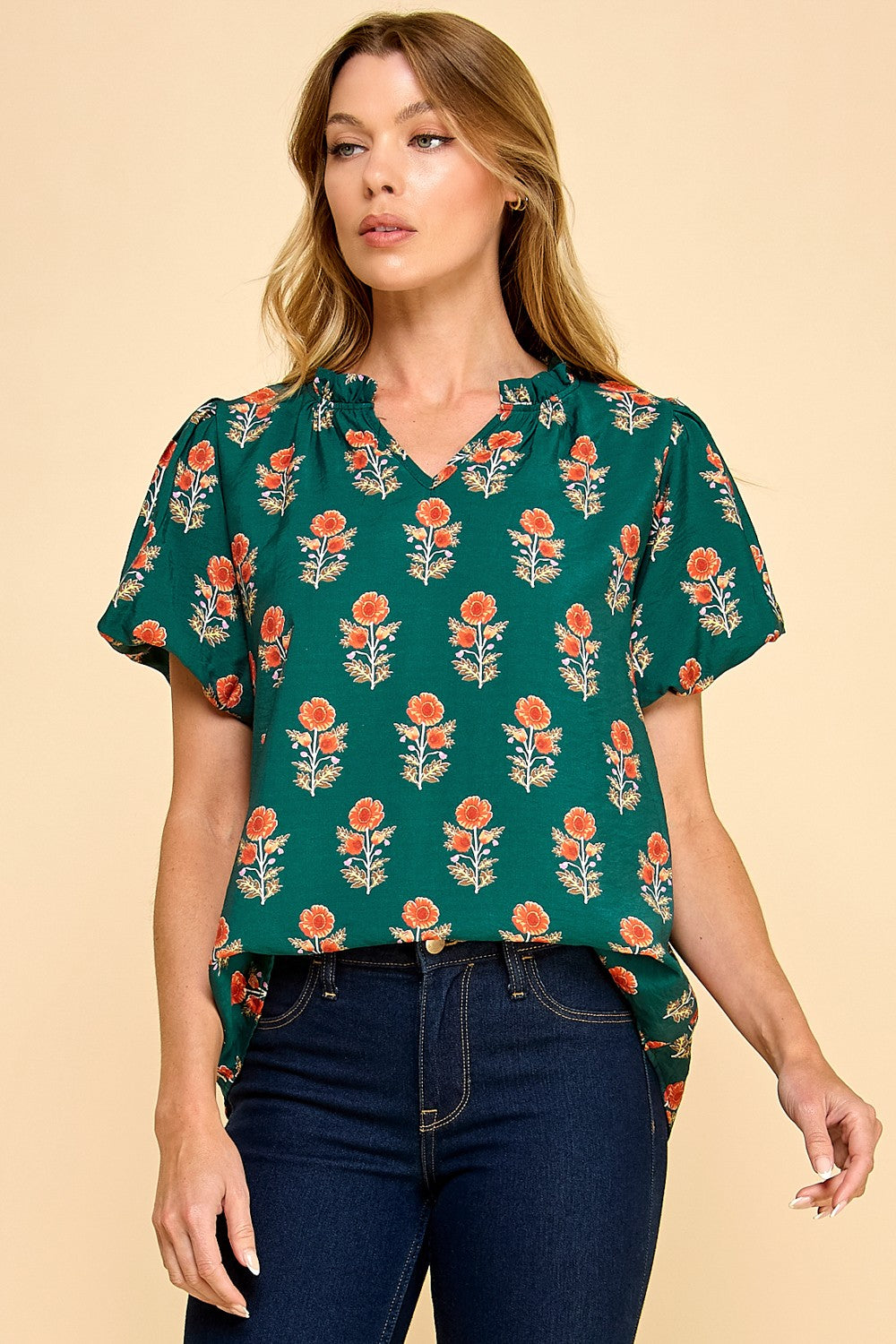 Green and Orange Floral Work Top