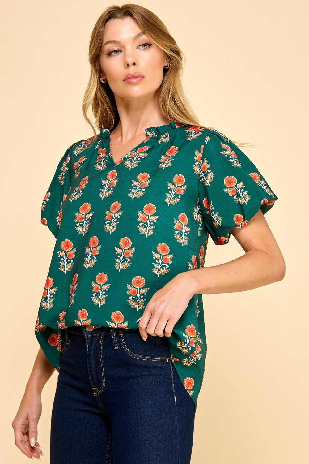 Green and Orange Floral Work Top