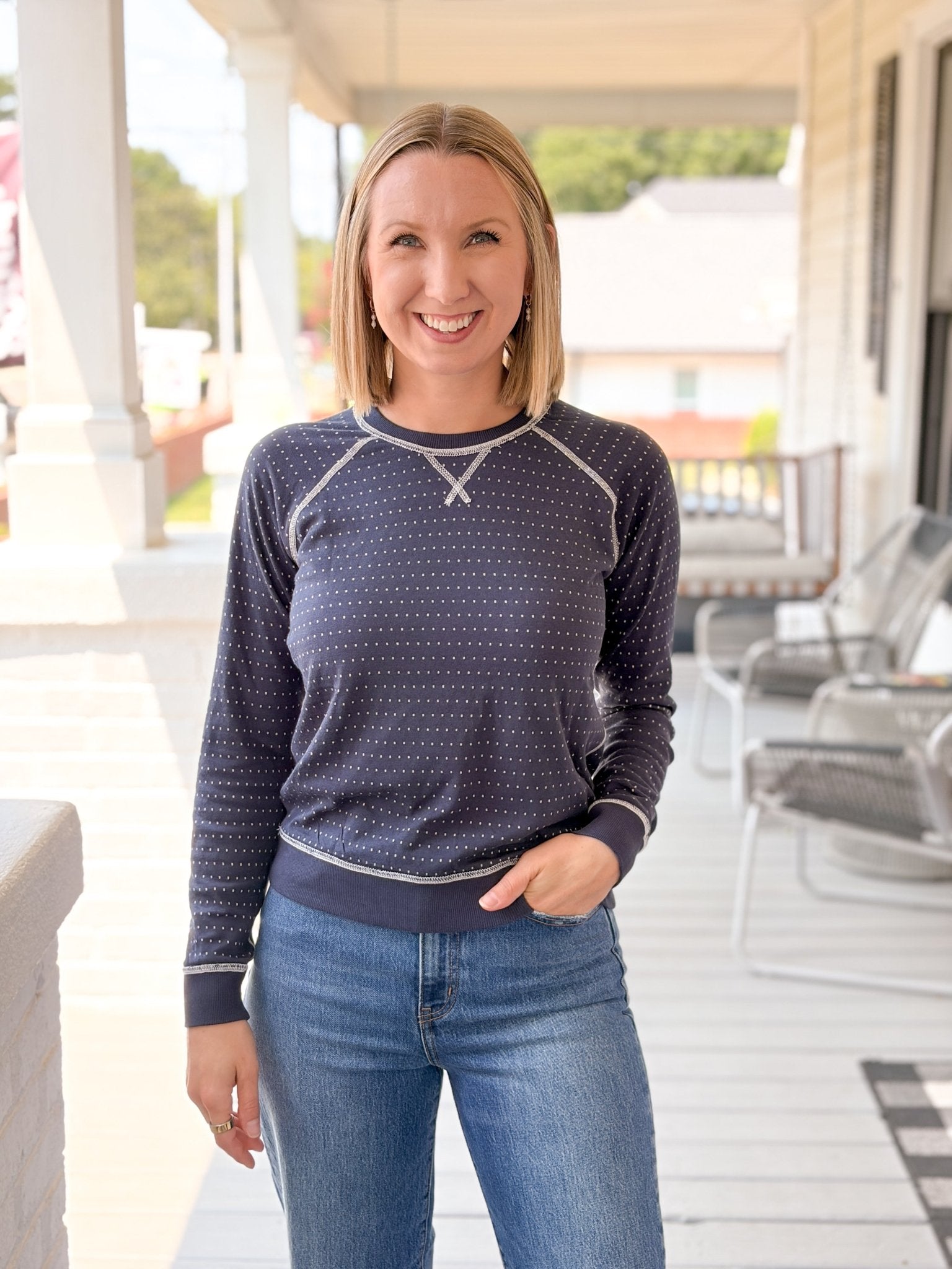 Rose & Lee Co Reversible Raglan Top, Twilight Stripe by Marine Layer Long Sleeve