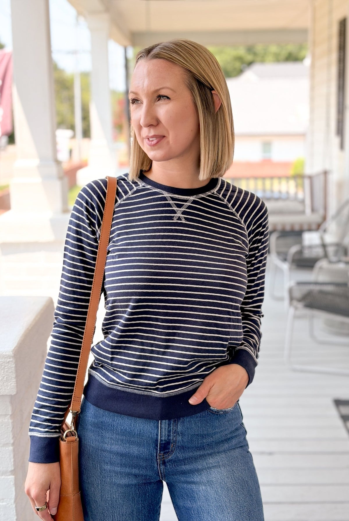 Rose & Lee Co Reversible Raglan Top, Twilight Stripe by Marine Layer Long Sleeve
