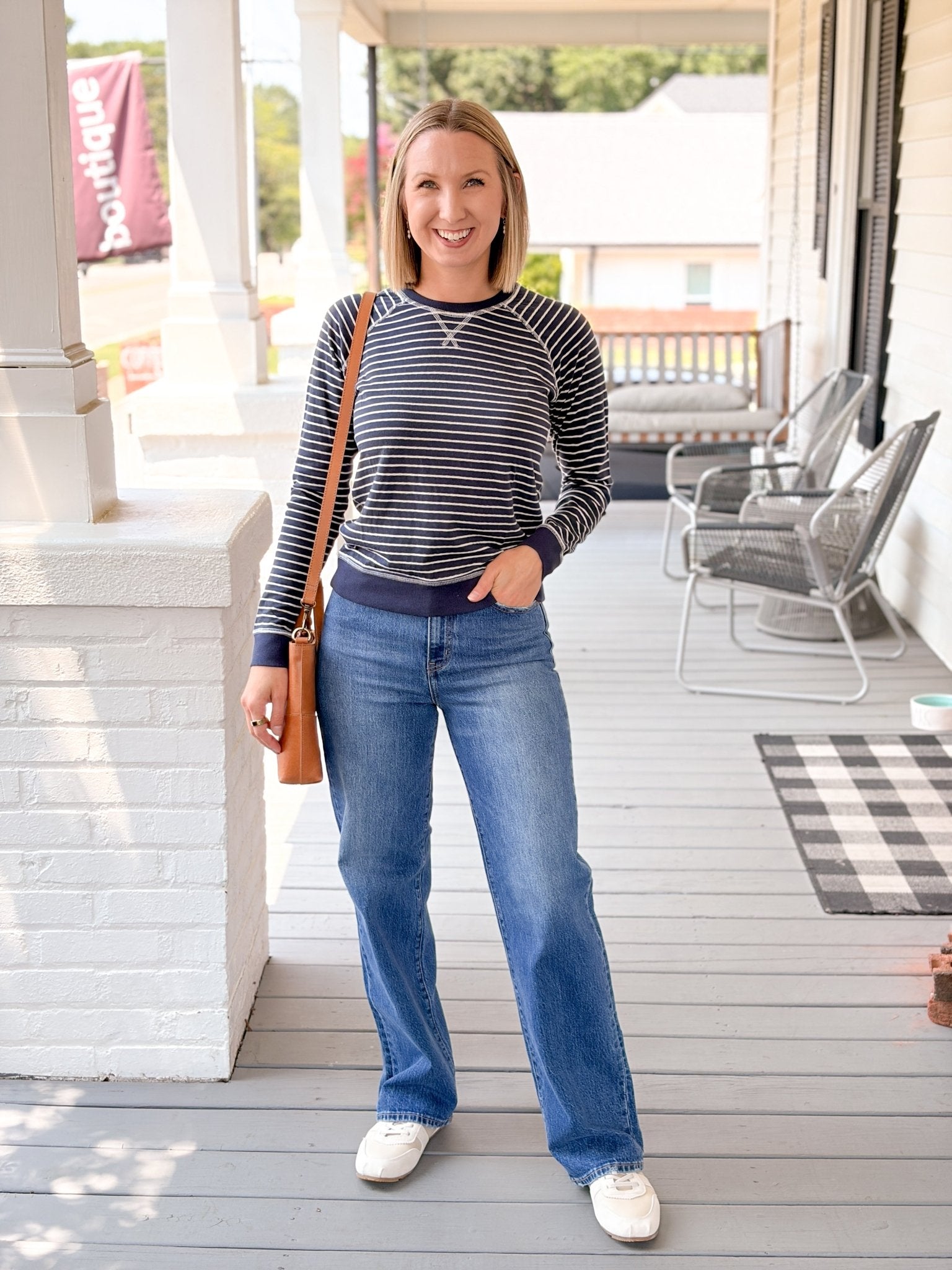 Rose & Lee Co Reversible Raglan Top, Twilight Stripe by Marine Layer Long Sleeve