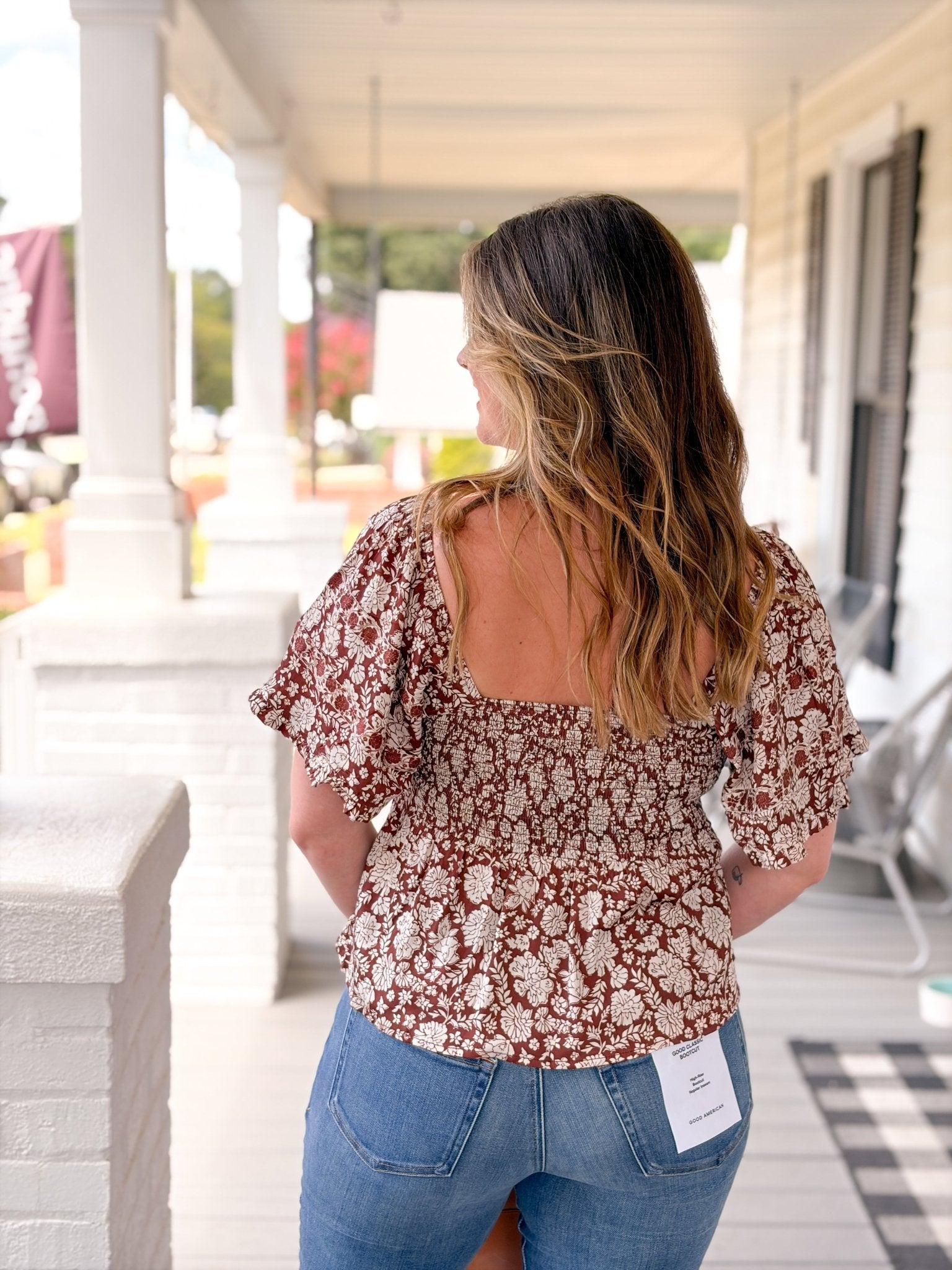 Rose & Lee Co Robyn Top, Chocolate short sleeve