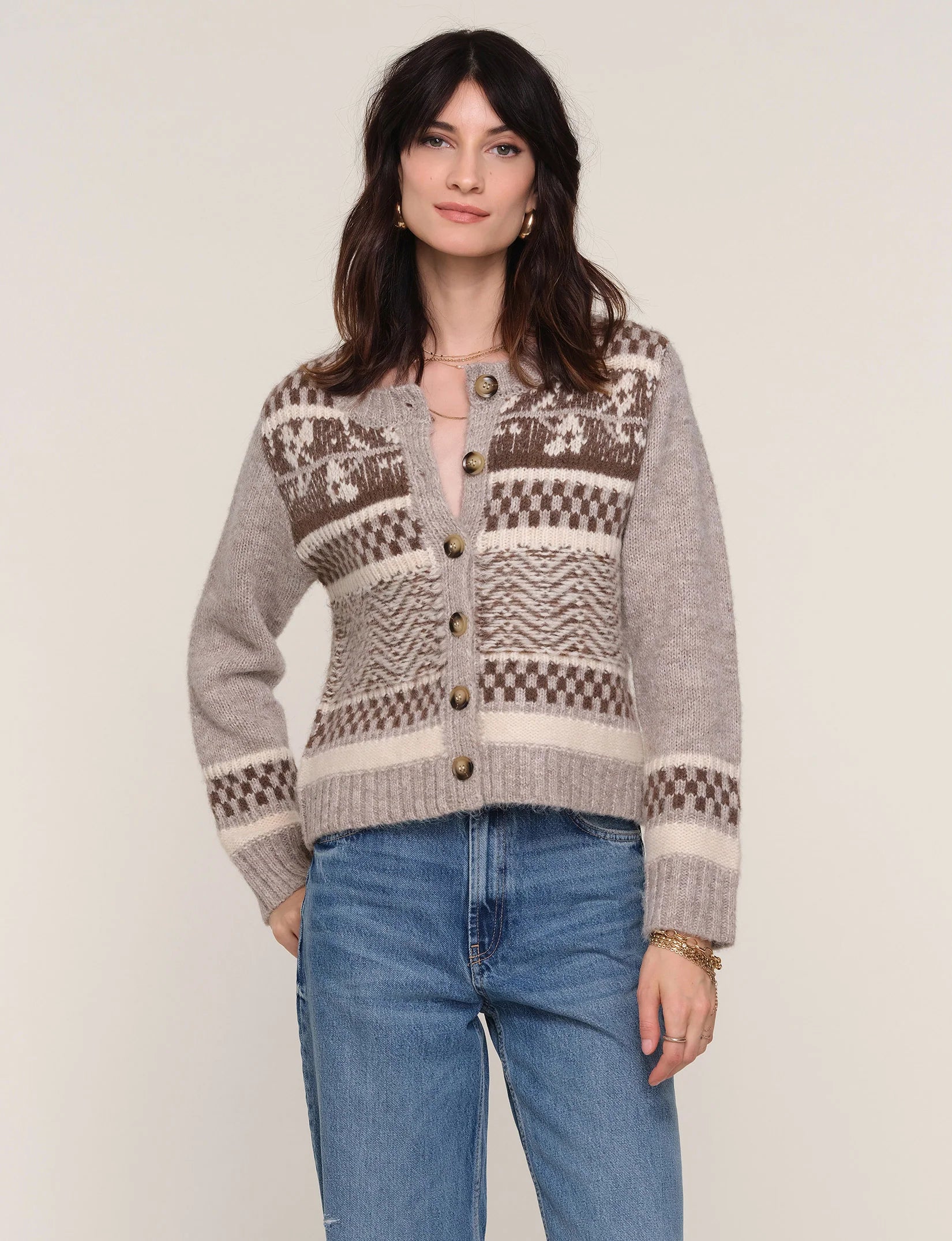 Printed Button Front Long Sleeve Cardigan