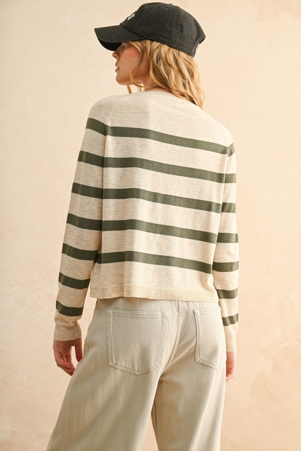 Rose & Lee Co Rory Sweater, Oatmeal/Olive Stripe Sweaters