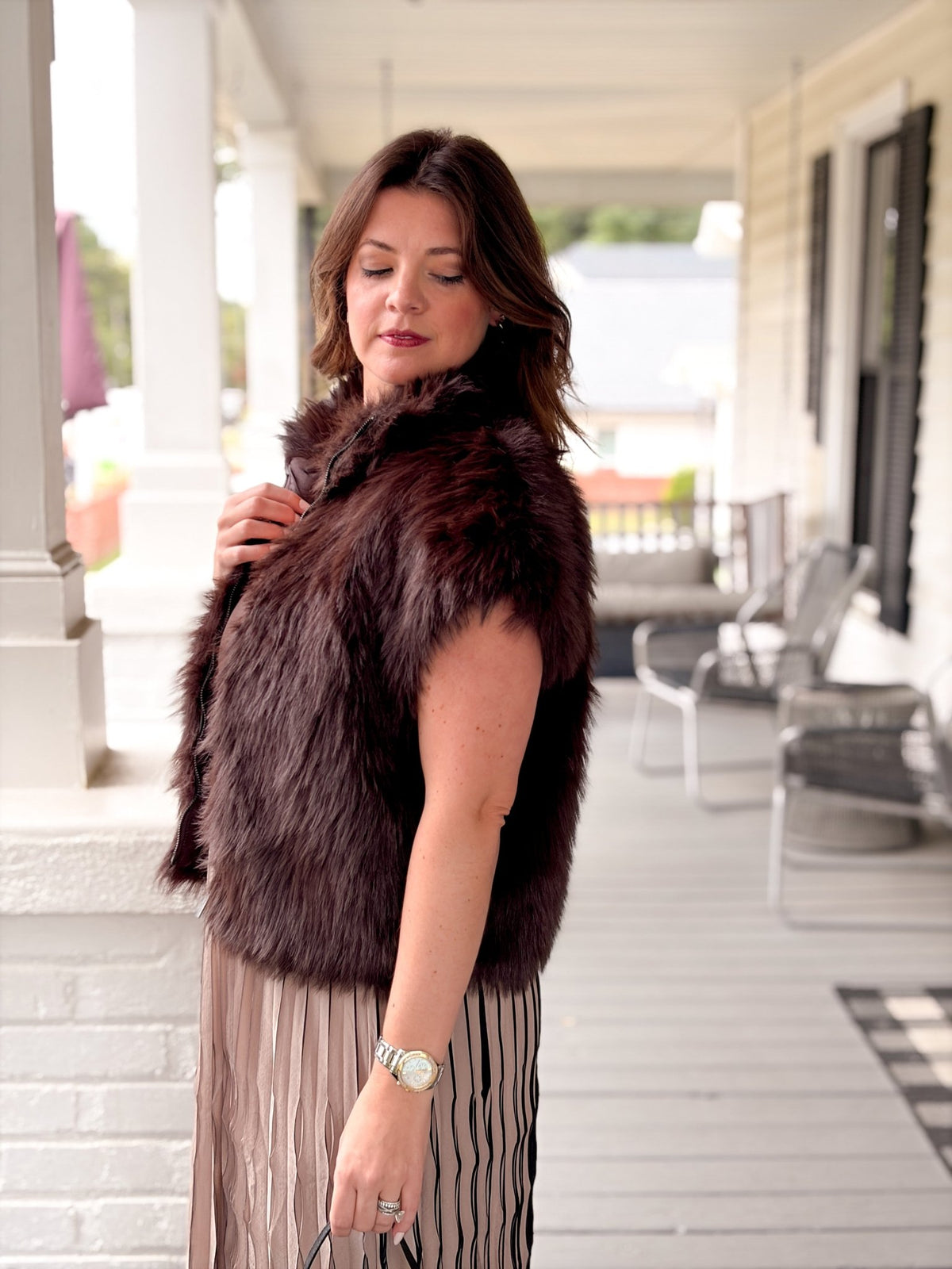 Rose & Lee Co Rosa Fur Vest, Espresso Martini by Sanctuary Jackets